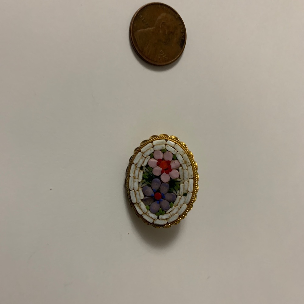 Vintage Glass Mosaic Millefiori  Brooch Italy
